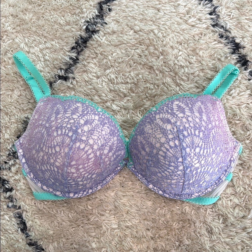 Victoria's Secret Push-up Bra, 32DD Purple and Green Lace